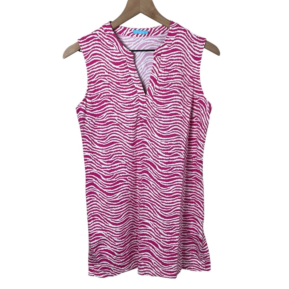 J.McLaughlin Womens Small Pink White Radio Waves Sleeveless Stretch Tunic Top